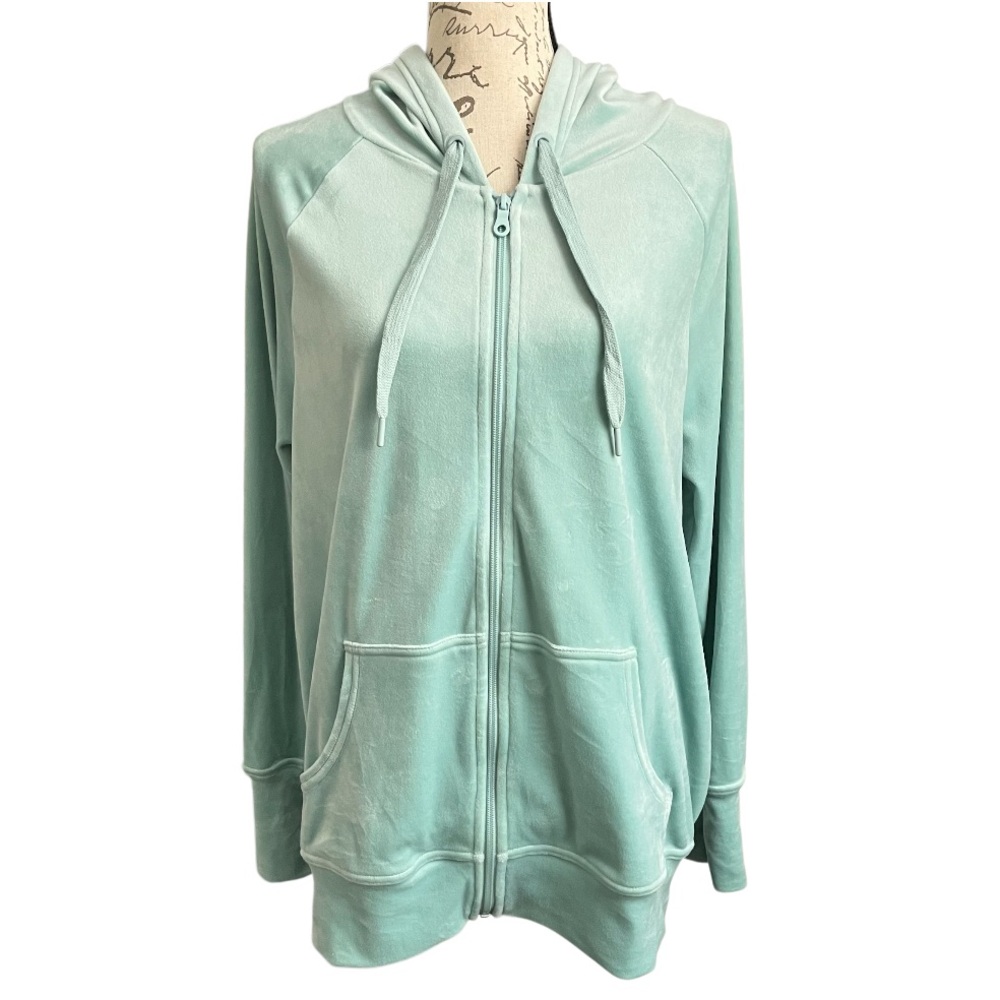 Aerie OFFLINE Oversized After Party Velour Tunic Length Hoodie Mint Green Small